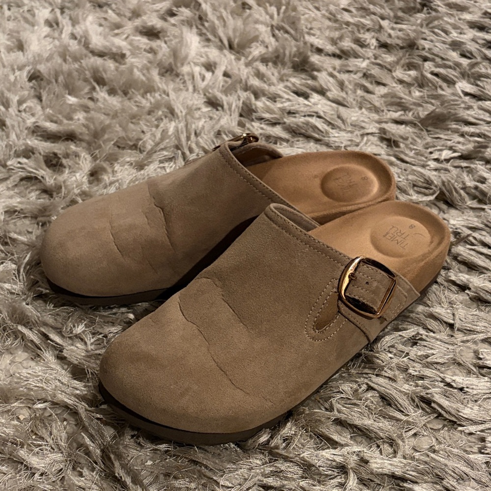 Time and Tru Tan Mules with Buckle